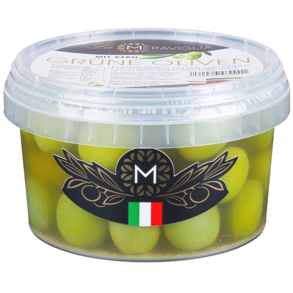 La Meraviglia - Frische Grüne Oliven aus Sizilien La Meraviglia 2 x 450g mit Kern 