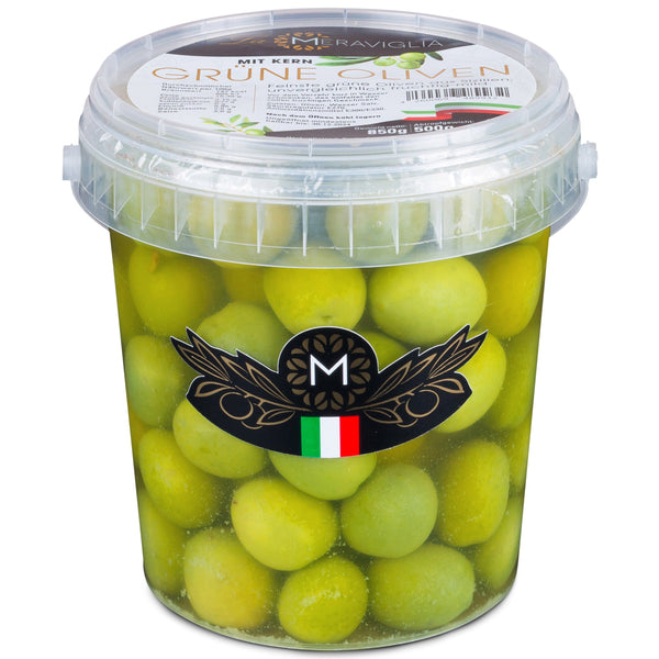 La Meraviglia - Frische Grüne Oliven aus Sizilien La Meraviglia 800g mit Kern 